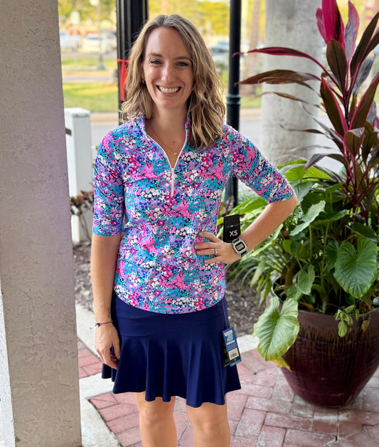 Ibkul 41000 UPF Ruched Arm Print Top