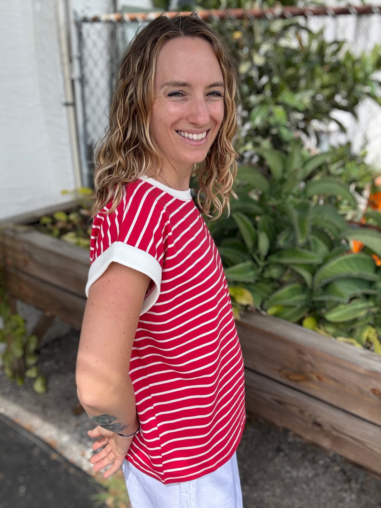 Zenana Contrast Stripe Top