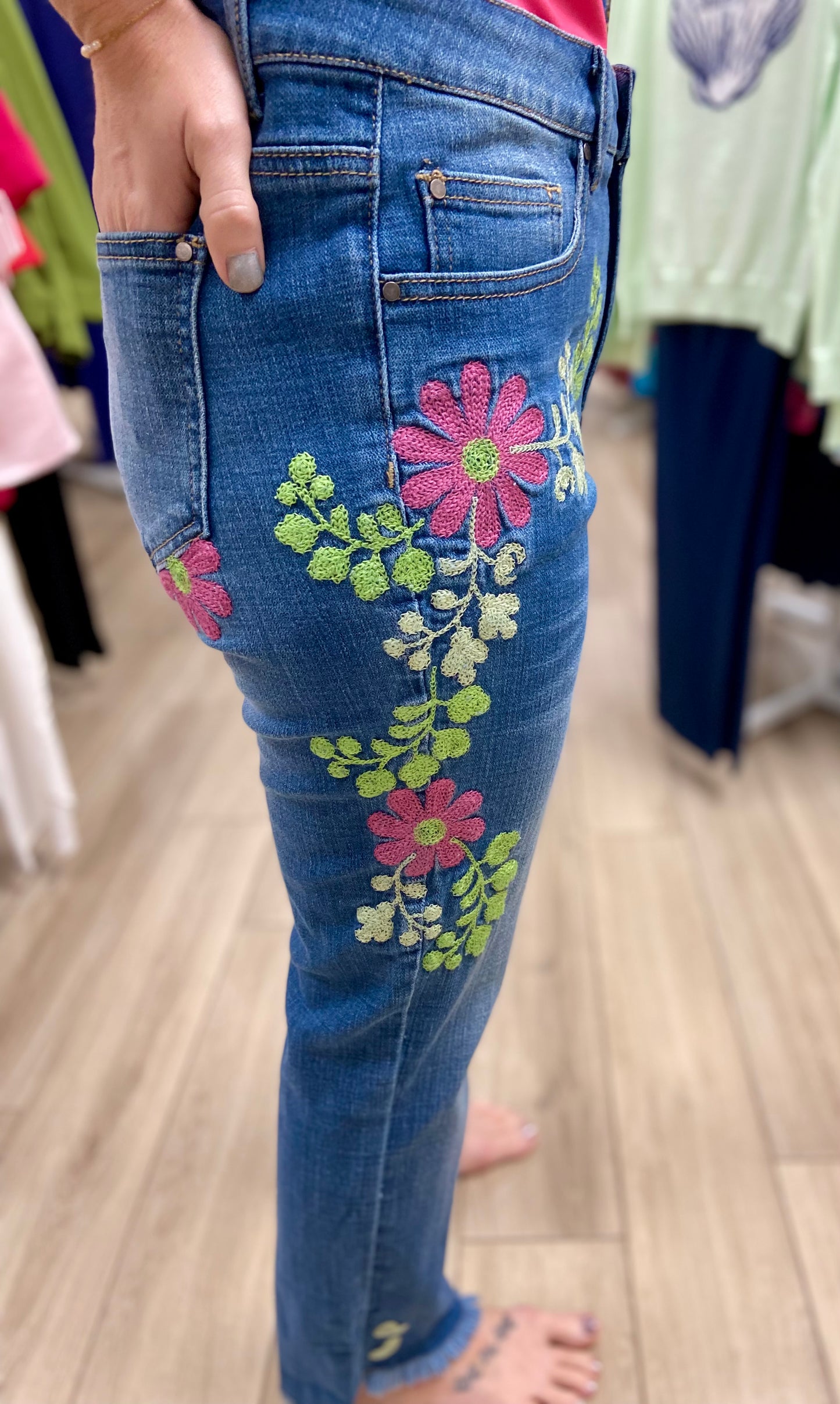 Tru Luxe T15106PM Embroidered Flowers Jeans