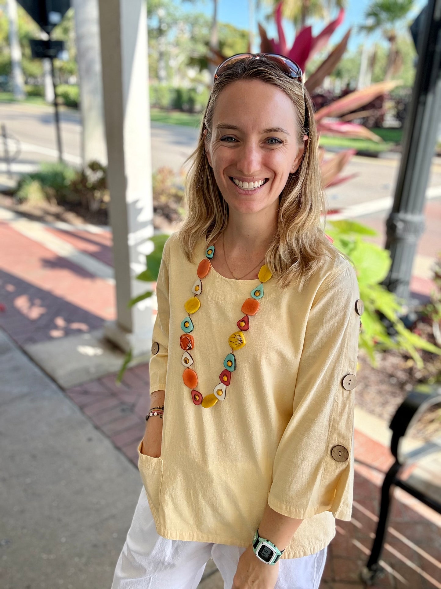Sea Breeze 0112 Button Sleeve Pocket Top
