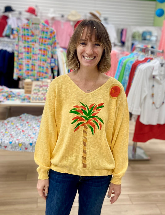 Peg Painted Orange Palm Tree Sweater