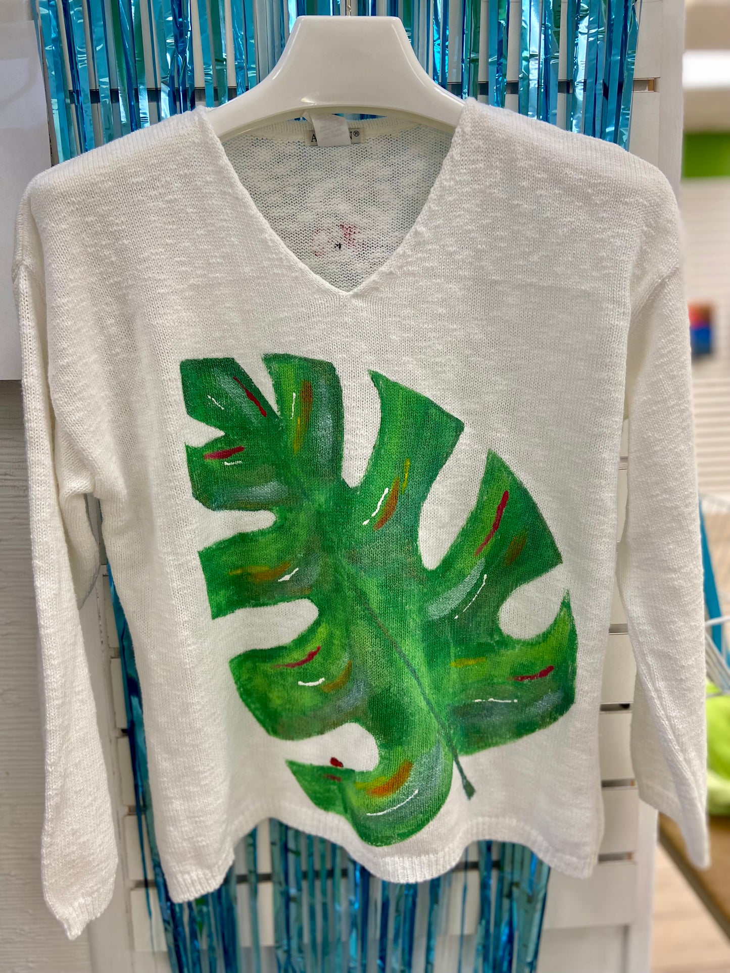 LisaLou Monstera Leaf Painted Sweater