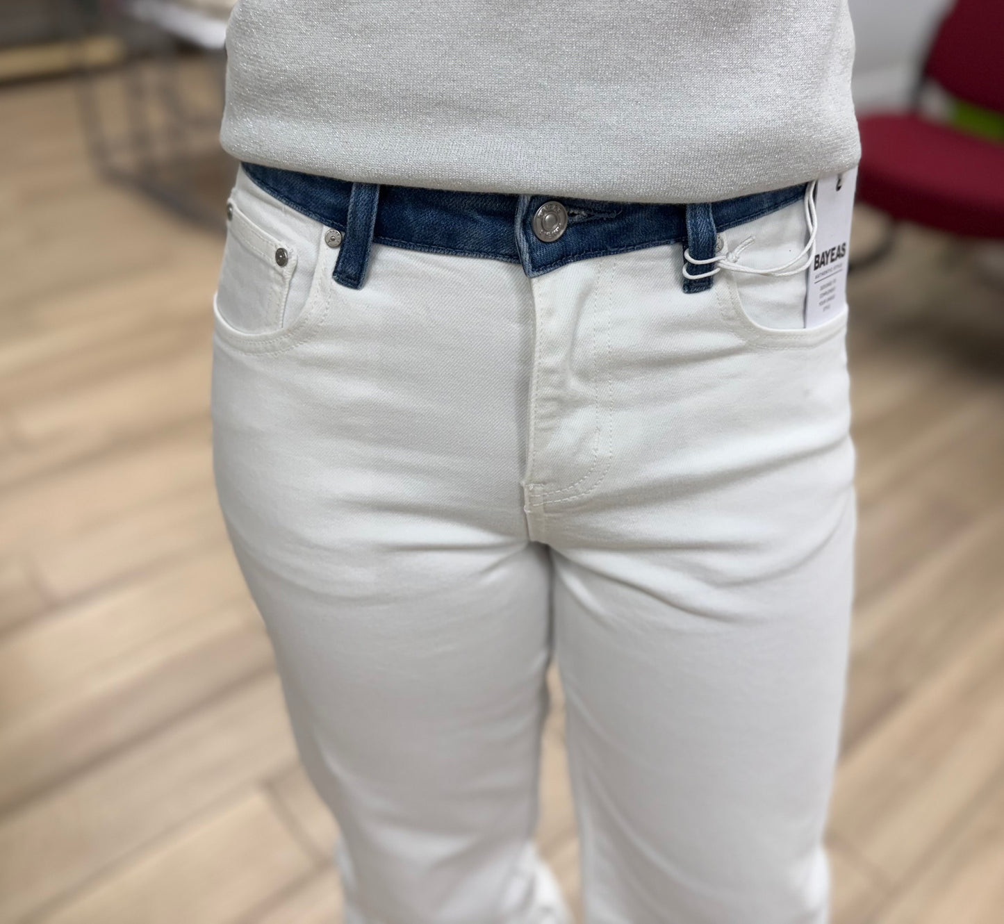 Bayeas BYT6238 White Trim Jeans