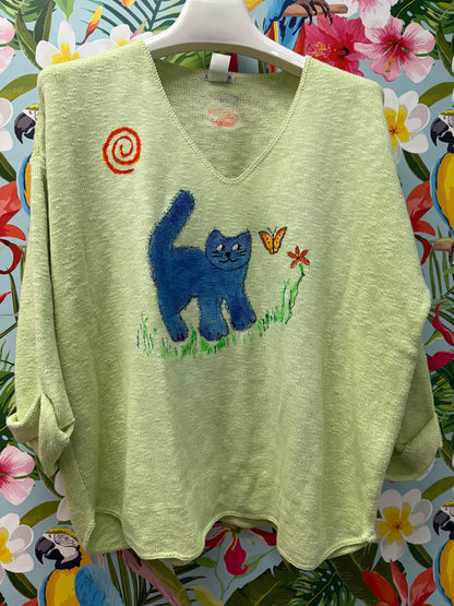Rosamund Merrill Field of Dreams Cat Painted Sweater