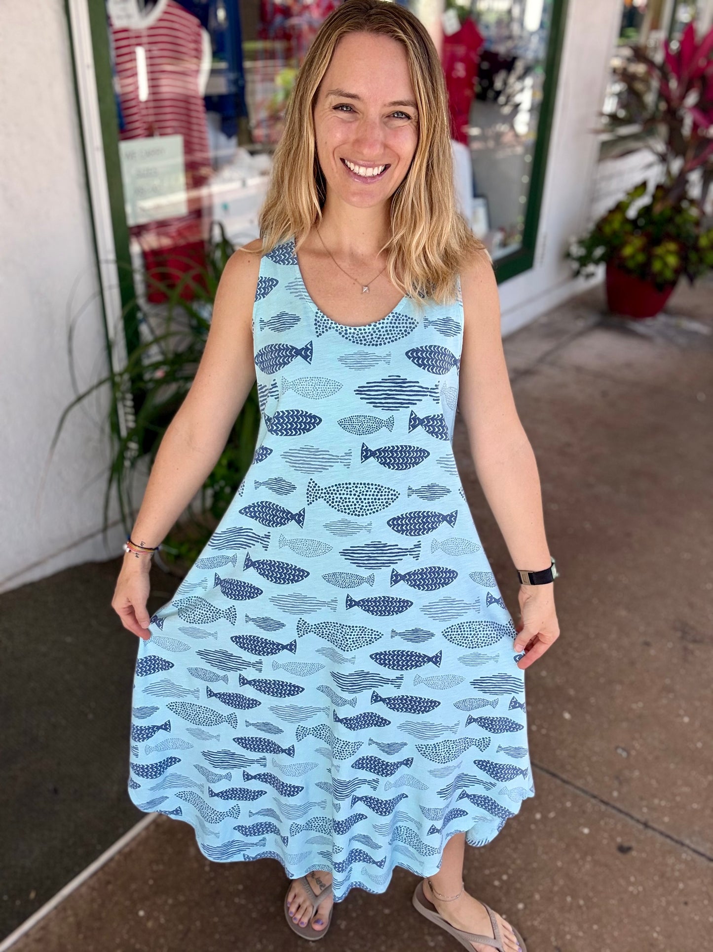 Cotton Lanai FY716 Fish Midi Dress