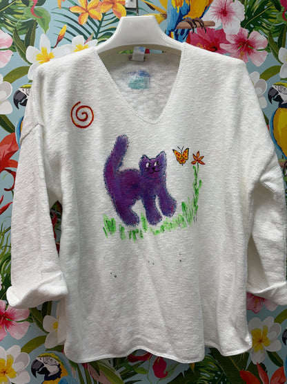 Rosamund Merrill Field of Dreams Cat Painted Sweater