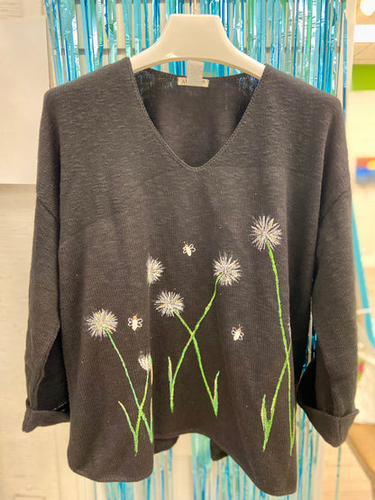 LisaLou Dandelions Painted Sweater