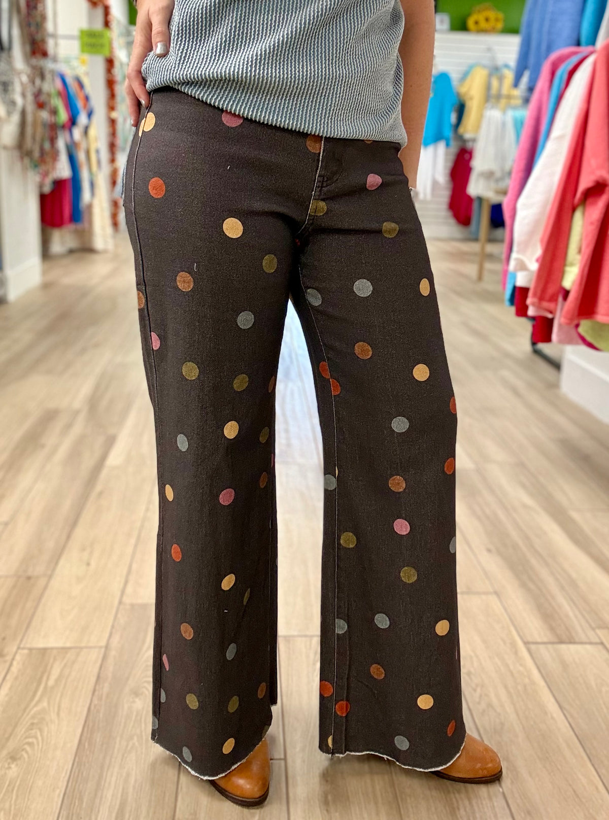 Anniewear Charcoal Polka Dot Wide Jean