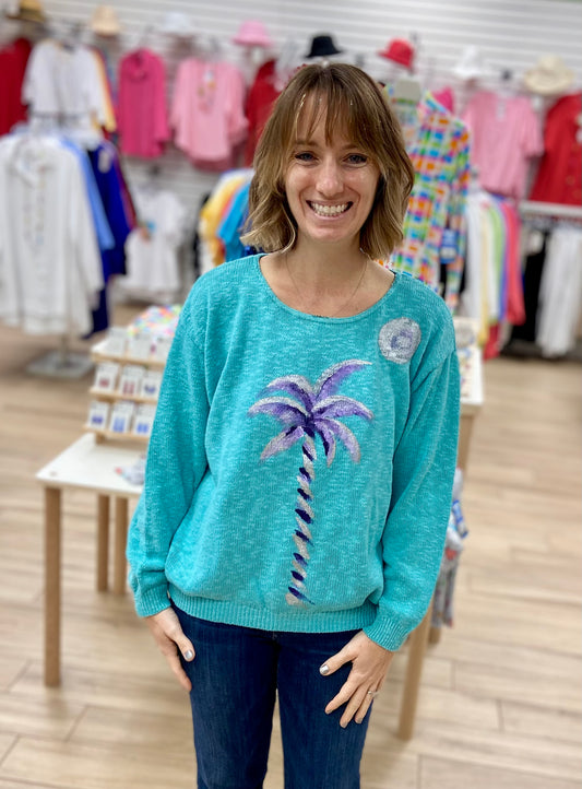 Peg Painted Purple Palm Tree Sweater