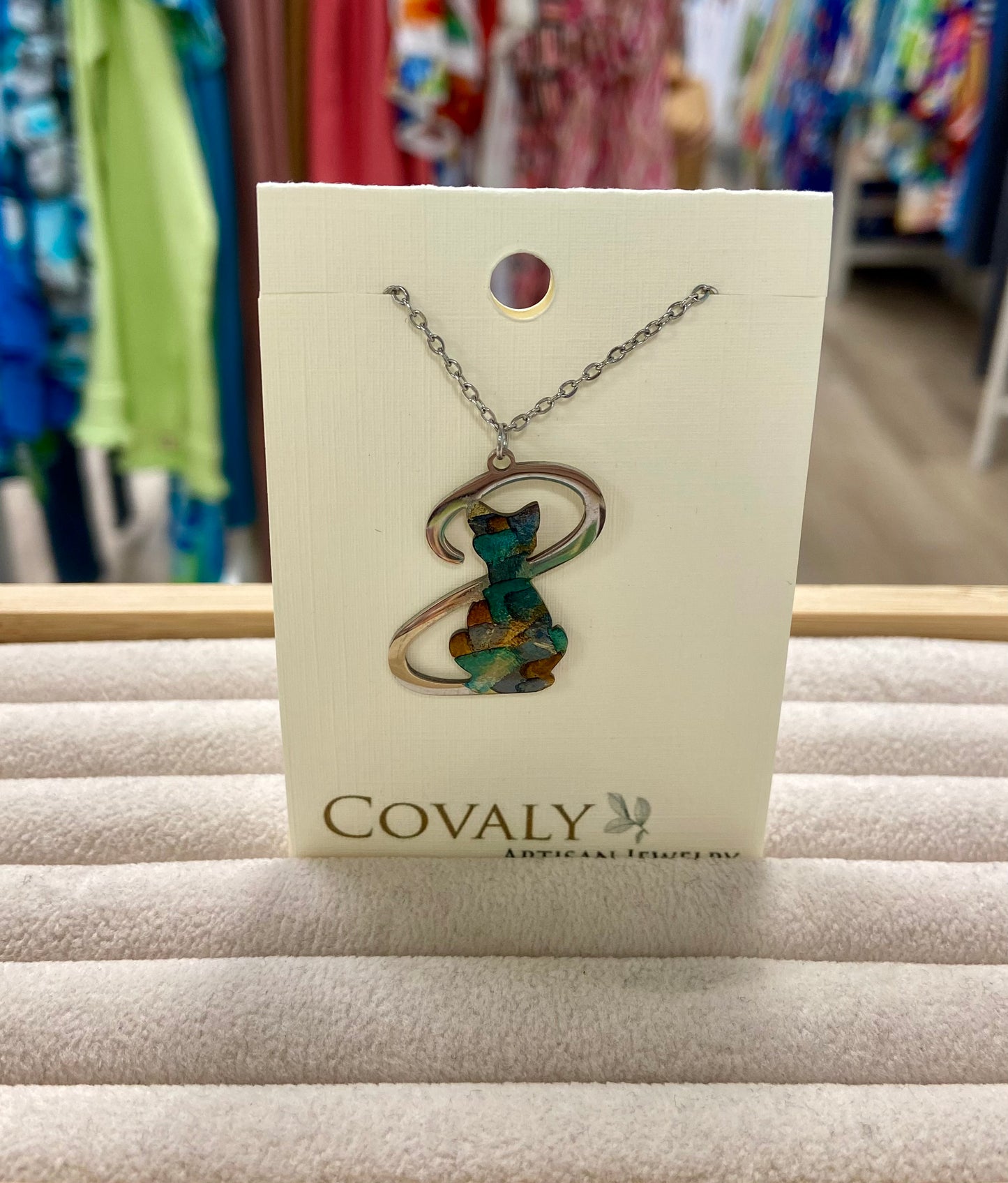 Covaly Alcohol Ink Cat Necklace