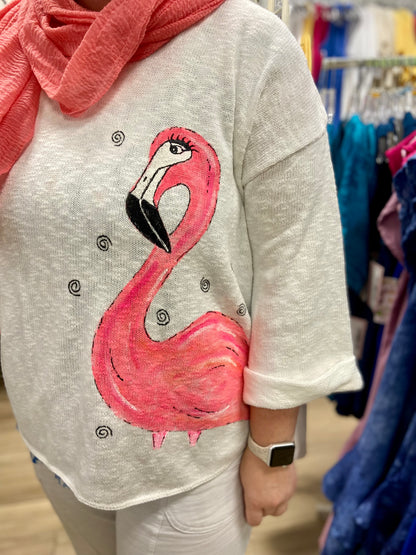 LisaLou Fancy Flamingo Painted Sweater