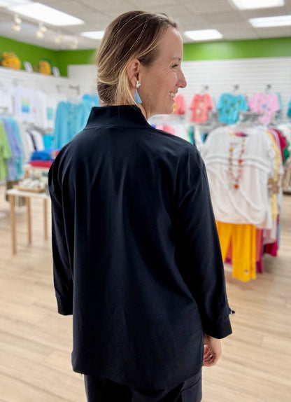 Multiples Navy Cinch Sleeve Jacket