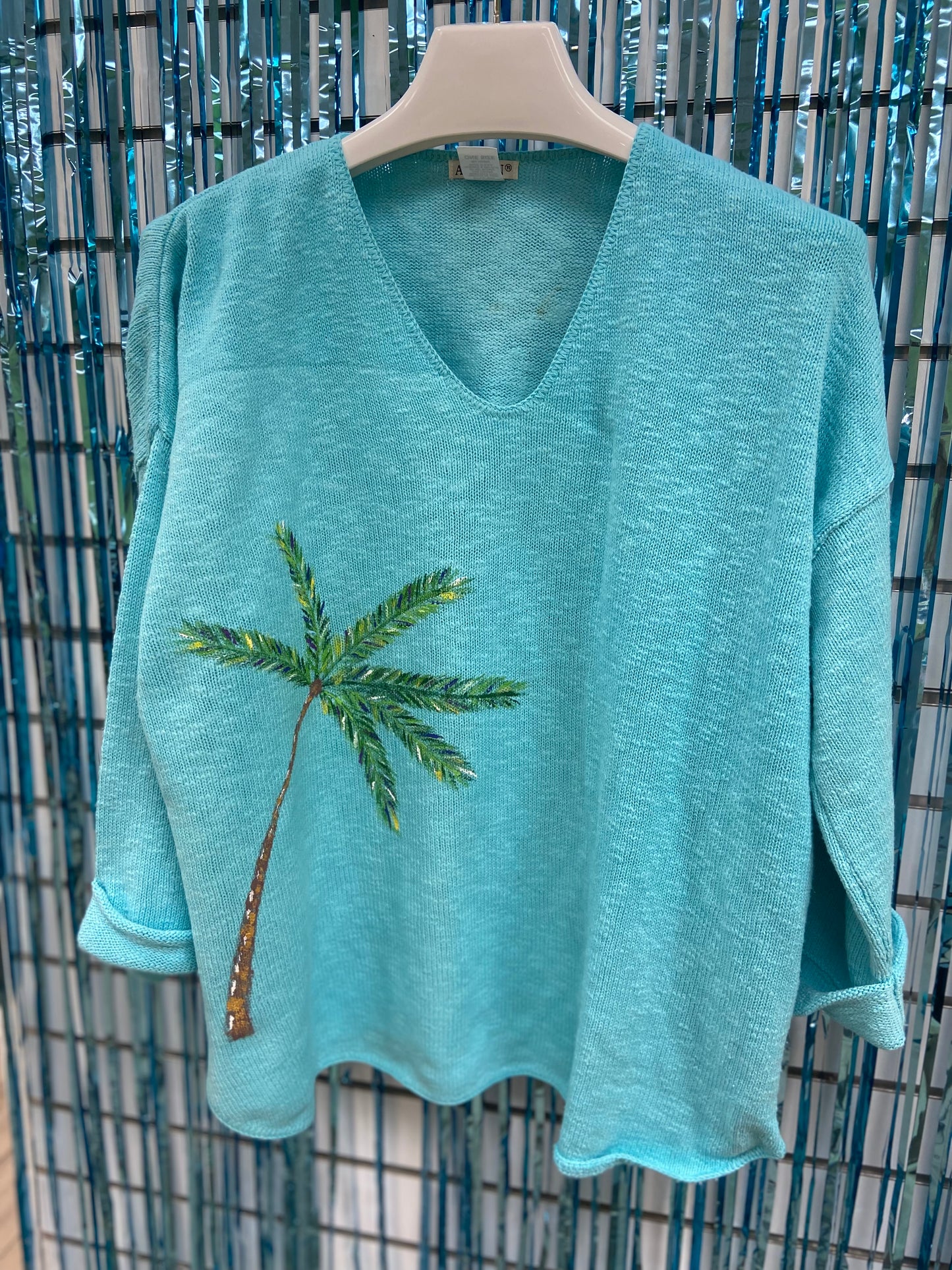 LisaLou Breezy Palm Tree Painted Sweater