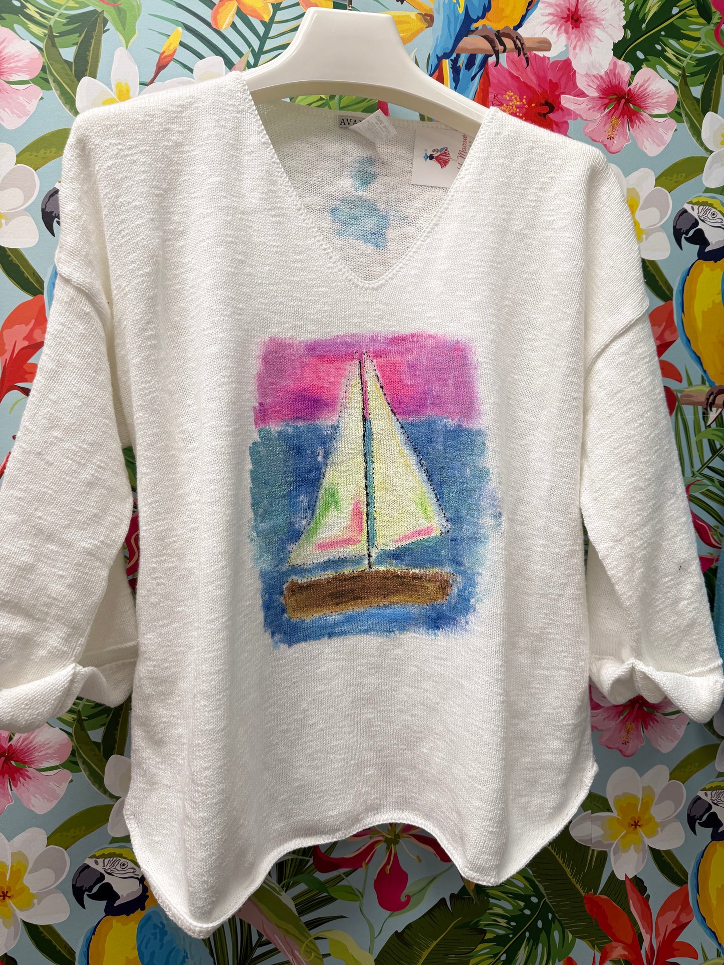 Rosamund Merrill Painted Sail Boat Sweater