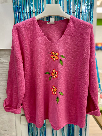 LisaLou Hibiscus Trio Painted Sweater