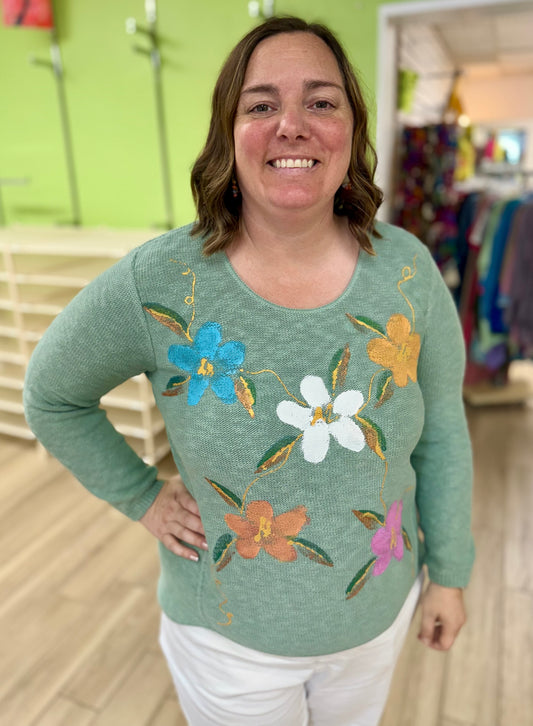 Peg Painted Sage Garden Sweater