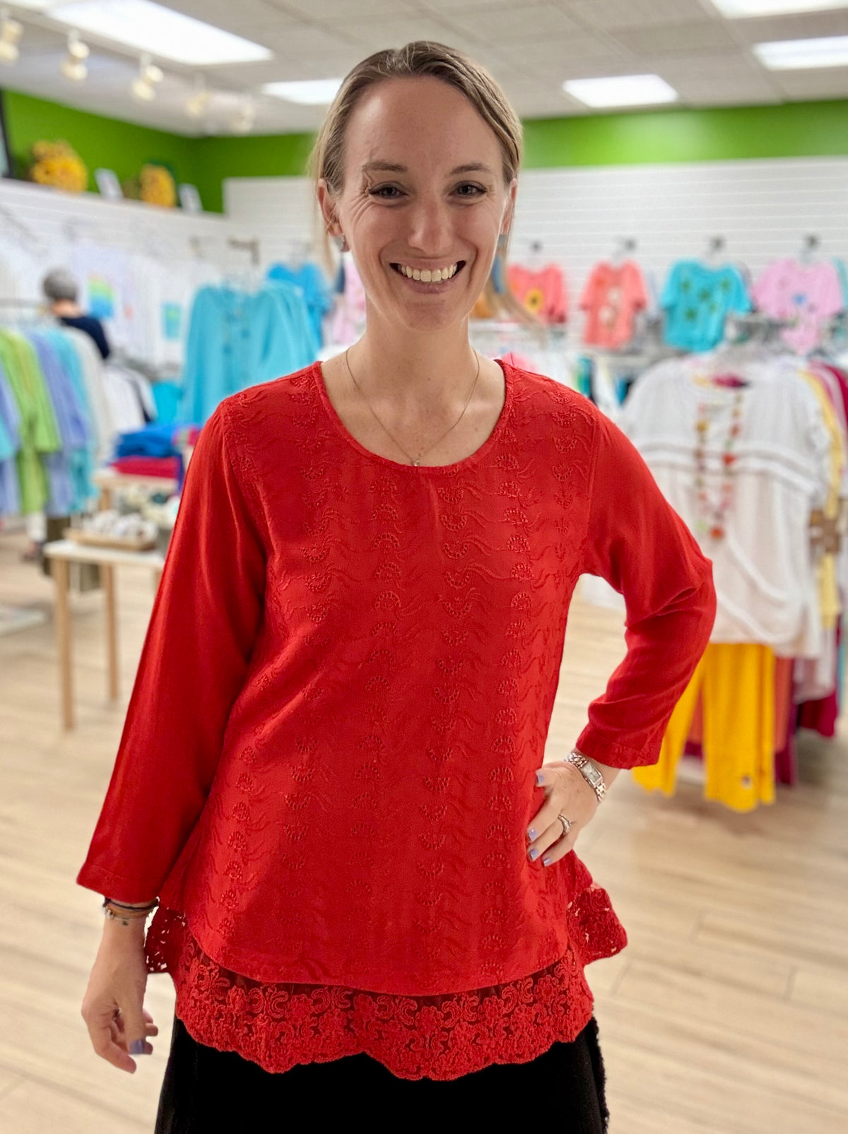 Parsley & Sage Red Vera Lace Top