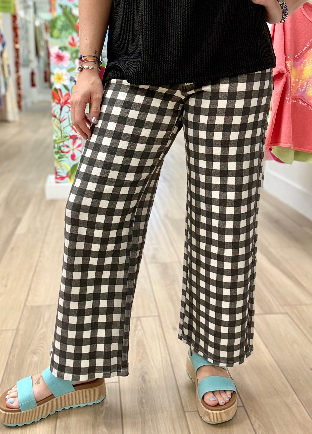 Anniewear Gingham Denim Crop Pant