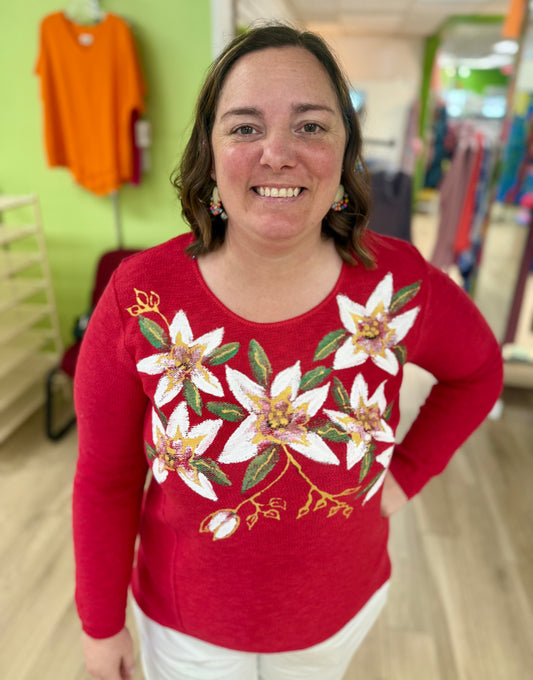 Peg Painted Poinsettia Sweater