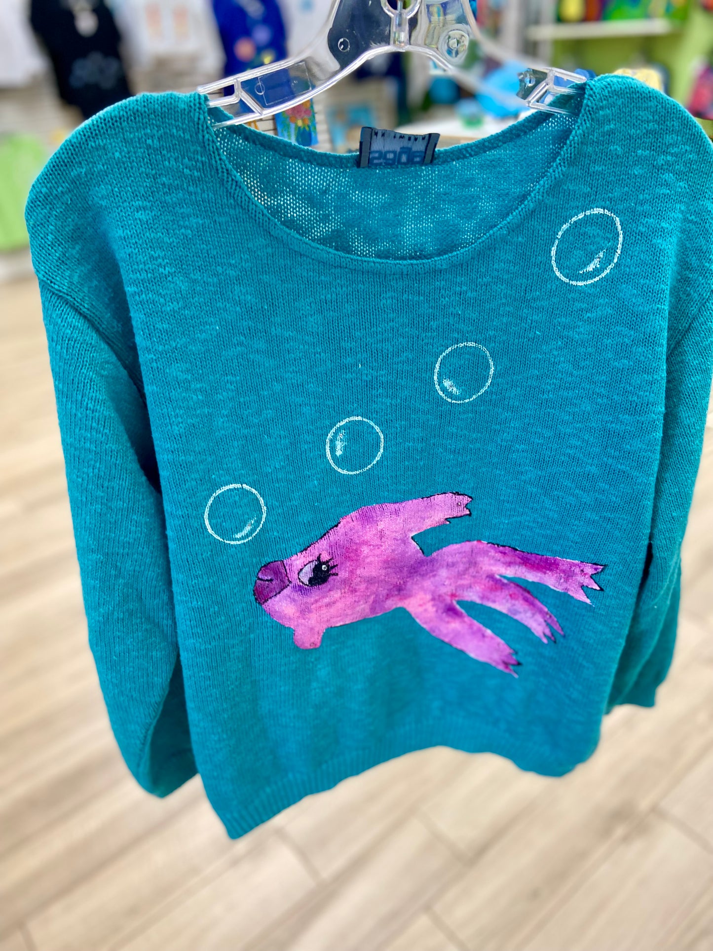 Rosamund Merrill Whimsical Fish Painted Sweater