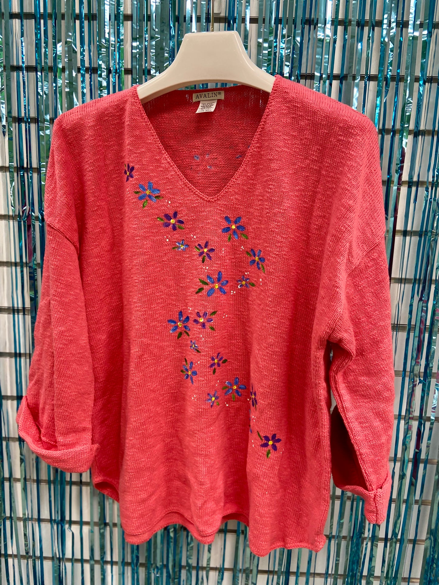 LisaLou Painted Blue Flower Trail Sweater