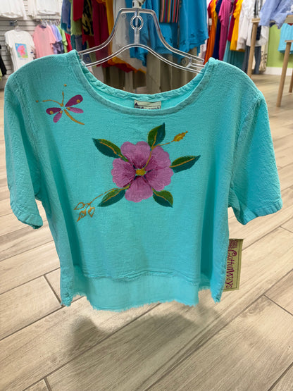 Peg Painted One Size Gauze Floral Tops
