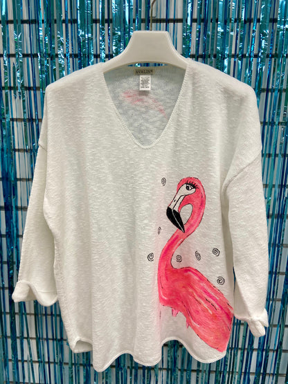 LisaLou Fancy Flamingo Painted Sweater