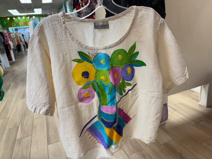 Peg Painted One Size Gauze Floral Tops