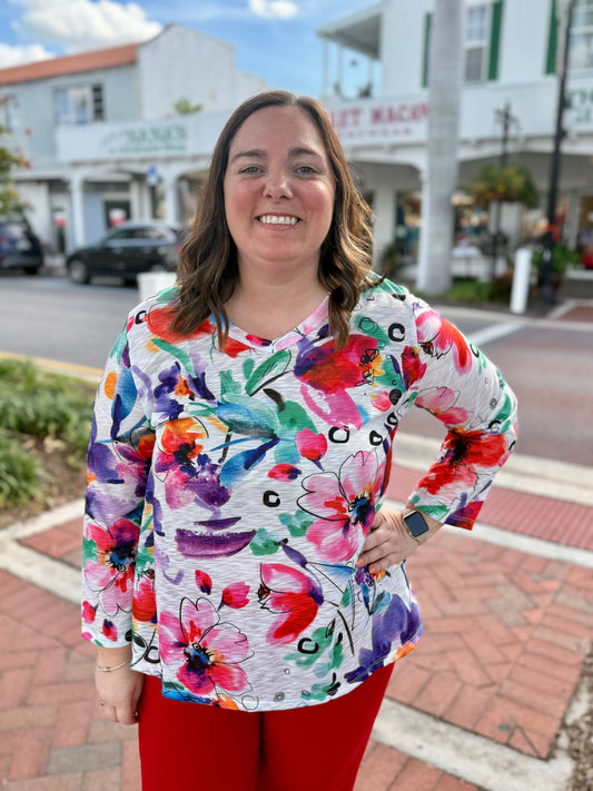 Jess & Jane 65 Print V-Neck Top