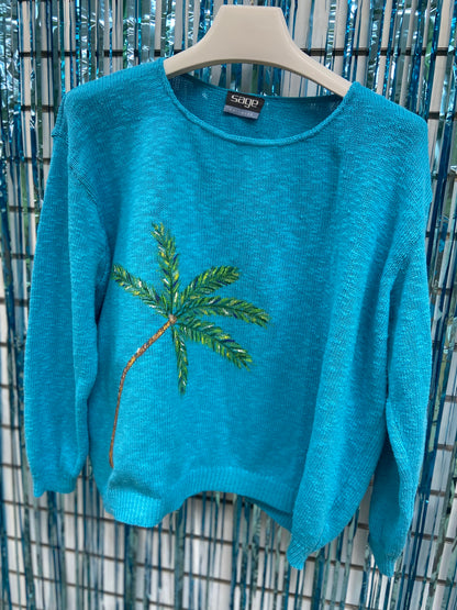 LisaLou Breezy Palm Tree Painted Sweater