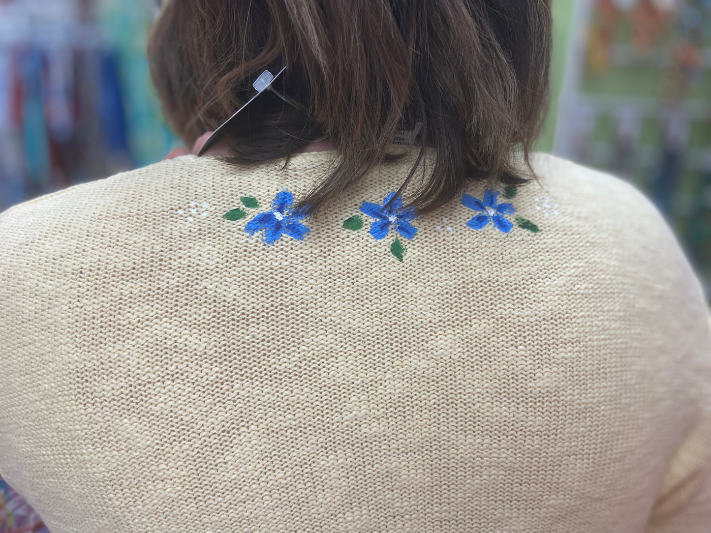 LisaLou Painted Blue Flower Trail Sweater