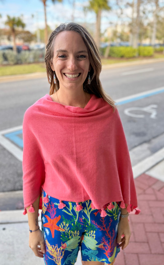 Alashan LSC833 Cotton & Cashmere Tassel Poncho Topper