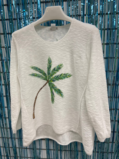 LisaLou Breezy Palm Tree Painted Sweater