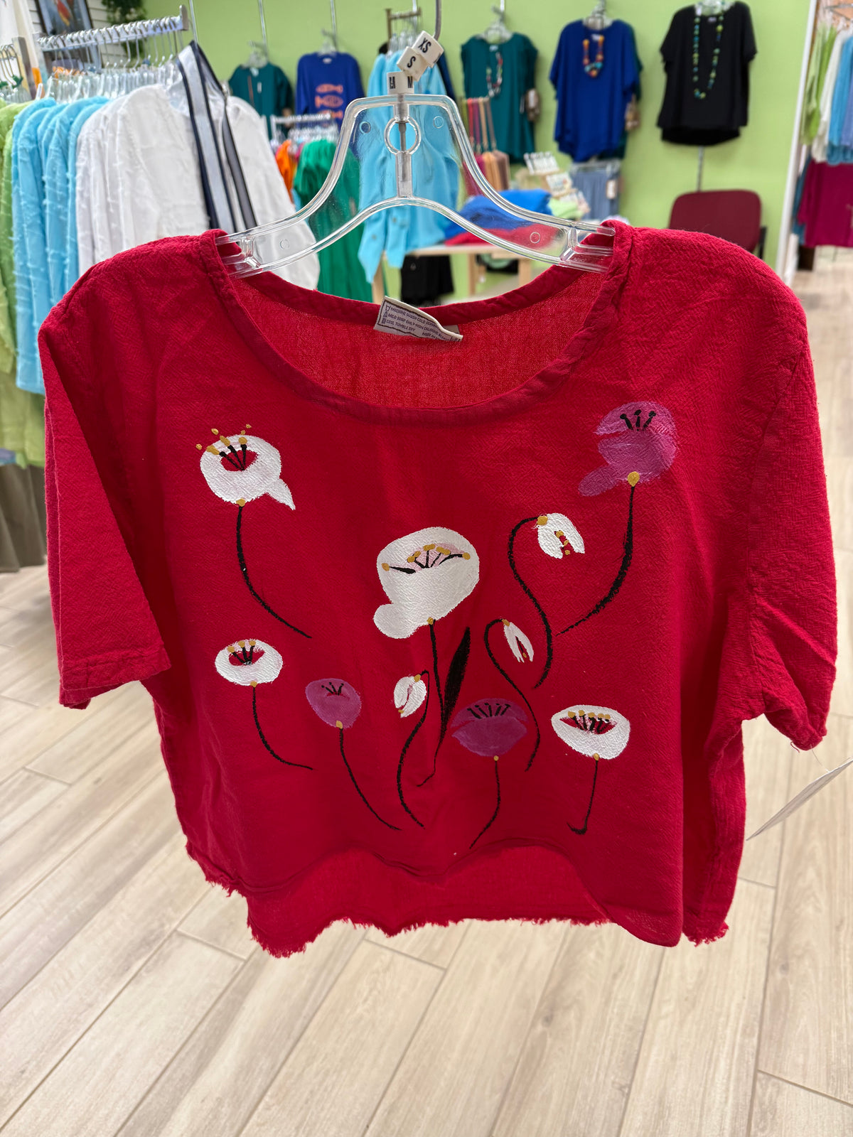 Peg Painted One Size Gauze Floral Tops