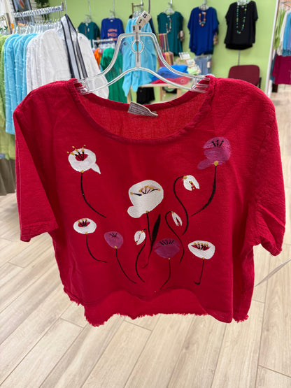 Peg Painted One Size Gauze Floral Tops