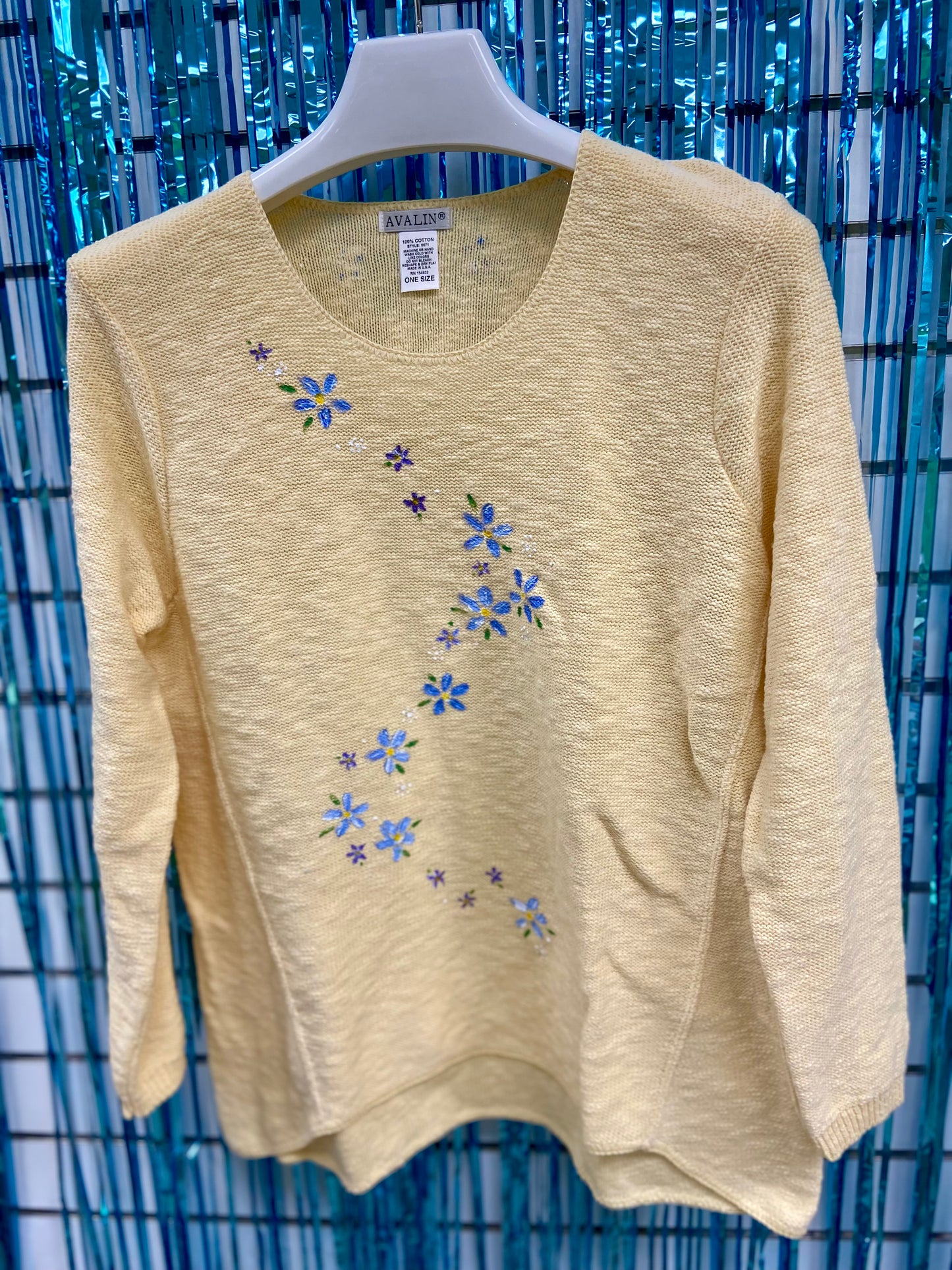 LisaLou Painted Blue Flower Trail Sweater