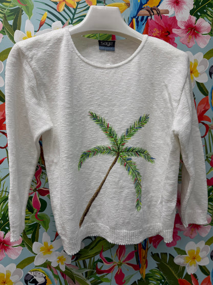 LisaLou Breezy Palm Tree Painted Sweater