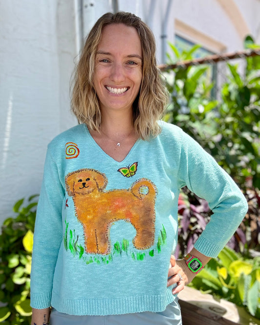 Rosamund Merrill Field of Dreams Dog Painted Sweater