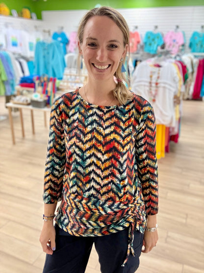 Multiples Chevron Cinch Side Top