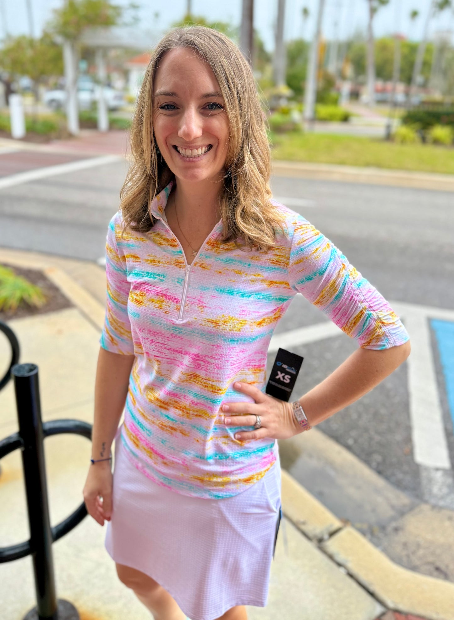 Ibkul 41000 UPF Ruched Arm Print Top