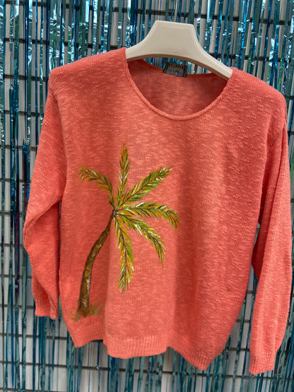 LisaLou Breezy Palm Tree Painted Sweater