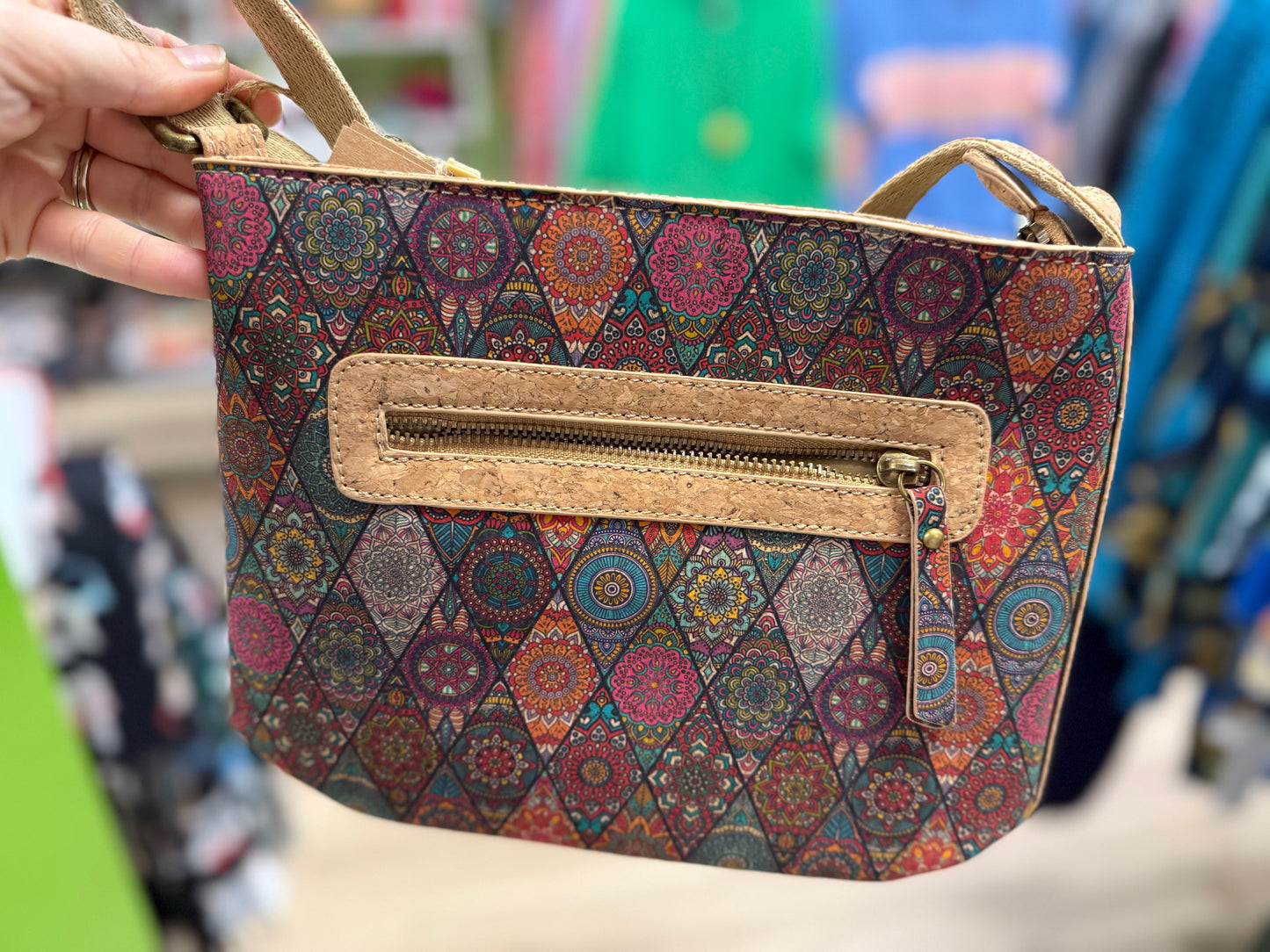 Meninas 2294 Printed Cork Crossbody Bag