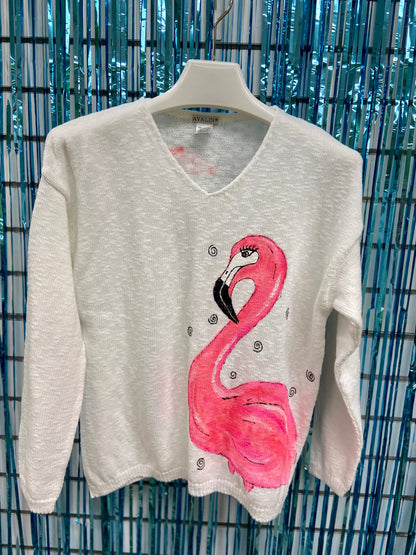 LisaLou Fancy Flamingo Painted Sweater