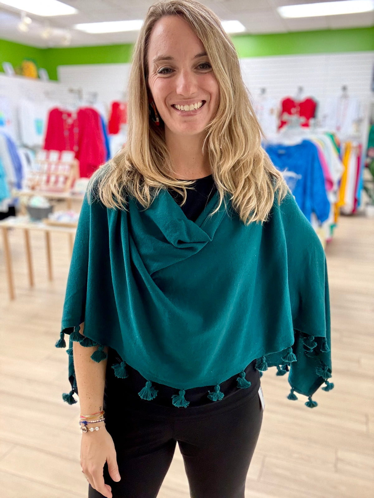Alashan Cotton & Cashmere Tassel Poncho Topper