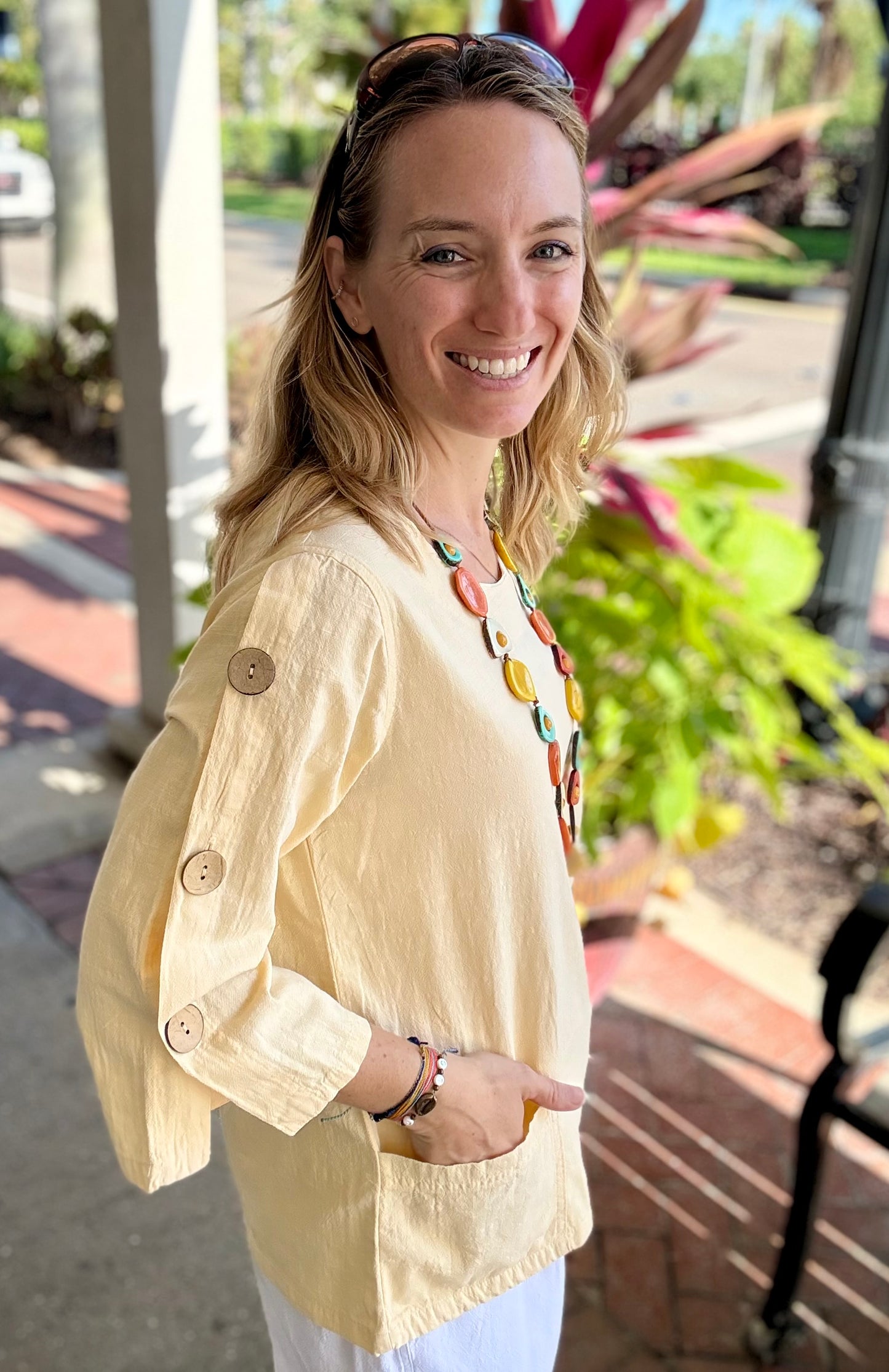 Sea Breeze 0112 Button Sleeve Pocket Top