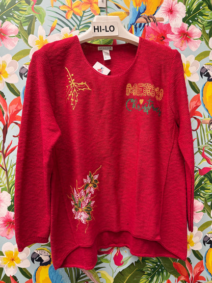 Peg Painted Sweater - Poinsettia