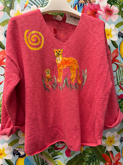 Rosamund Merrill Painted Cheetah Cats Sweater