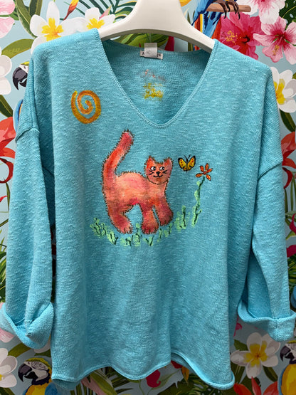 Rosamund Merrill Field of Dreams Cat Painted Sweater