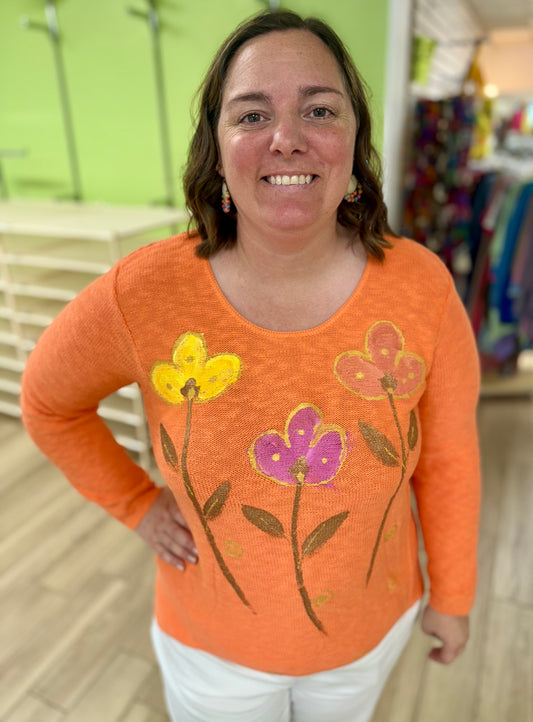 Peg Painted Tangerine Floral Trio Sweater