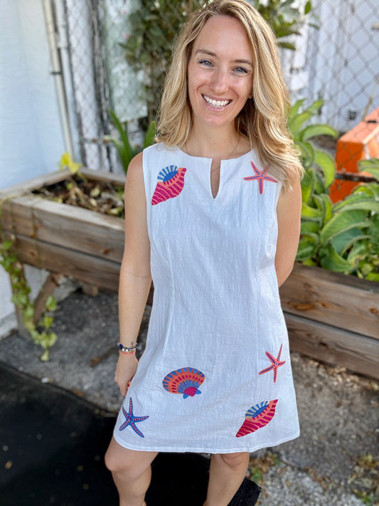 Ultramarine Shell Embroidered Dress